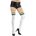 thumbnail image 4 of ToBeInStyle Women's Ribbed Double Striped Top Athletic Thigh Highs - White/Rainbow, 4 of 5