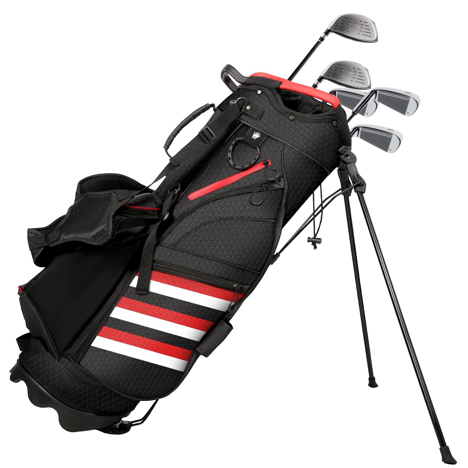 Uten Golf Club Cart Bag with Stand, 8” Top, Full-Length Dividers, 14 Storage Pockets, Lightweight & Durable, Water-Resistant Material, Easy Organizer for Clubs and Gear, Gray/Red
