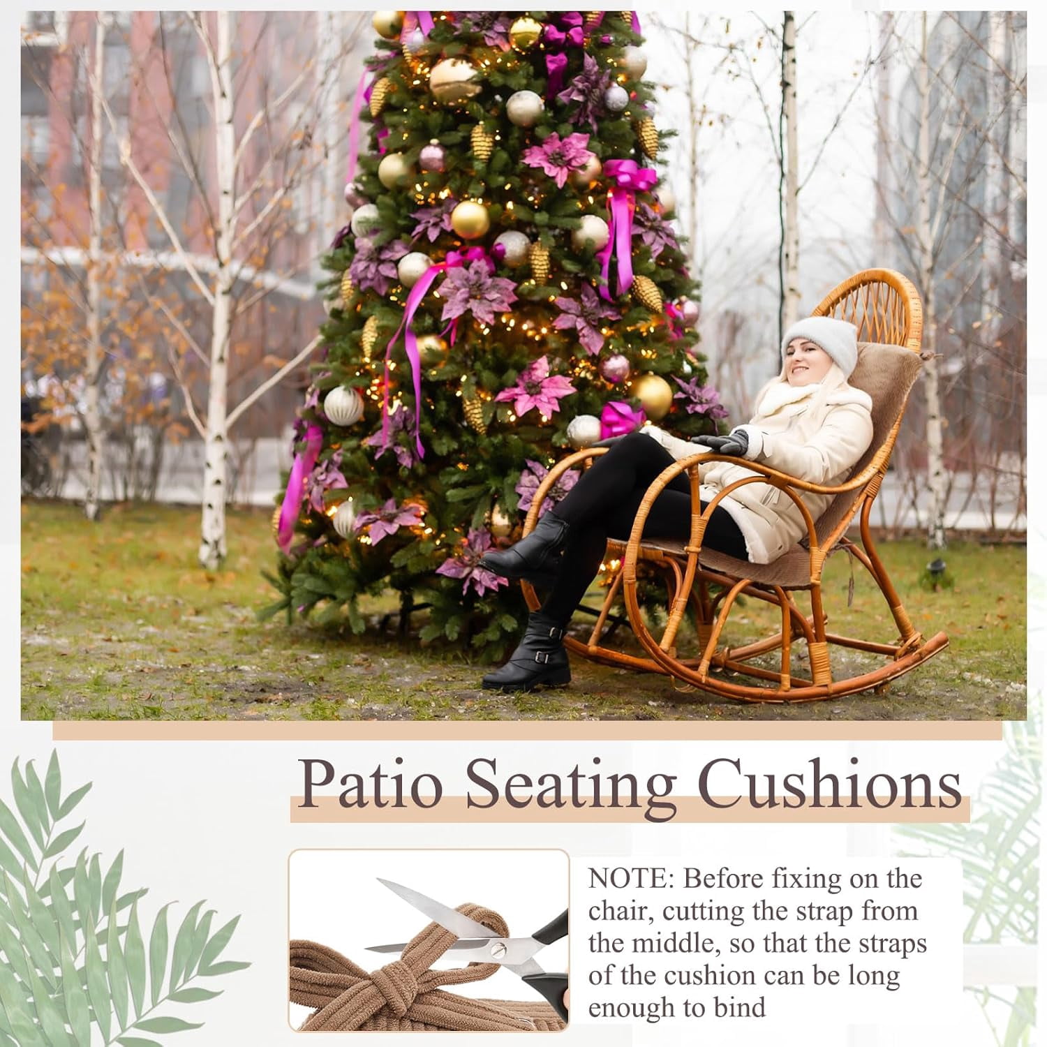 4 Set Outdoor Patio Chair Cushions Corduroy Seat High Back Tufted Pillow Replacement Rocking Chair Cushions Patio Chair Pads for Autumn Winter Seasonal Indoor Home Office (Khaki)