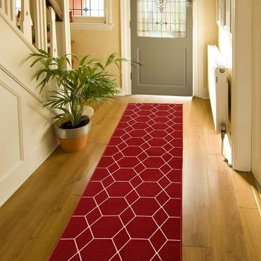 Custom Size Hexagon Trellis Design Black&Gold,Blue,Brown,Gray,Red Color Options Non-Slip Rubber Backing- 26 Inch Wide by Your Choice of Length-Hallway Stair Runner Carpet