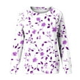 thumbnail image 5 of YUGYXL Long Sleeve Shirts for Women Plus Size Loose Pullover Fall Fashion Basic Trendy Crew Neck Floral Printed Casual Tops Purple XXXL, 5 of 5