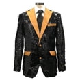 thumbnail image 1 of Mens Black ~ Gold Shiny Pattern Satin Peak Lapel Reversible Sequin Blazer, 1 of 1