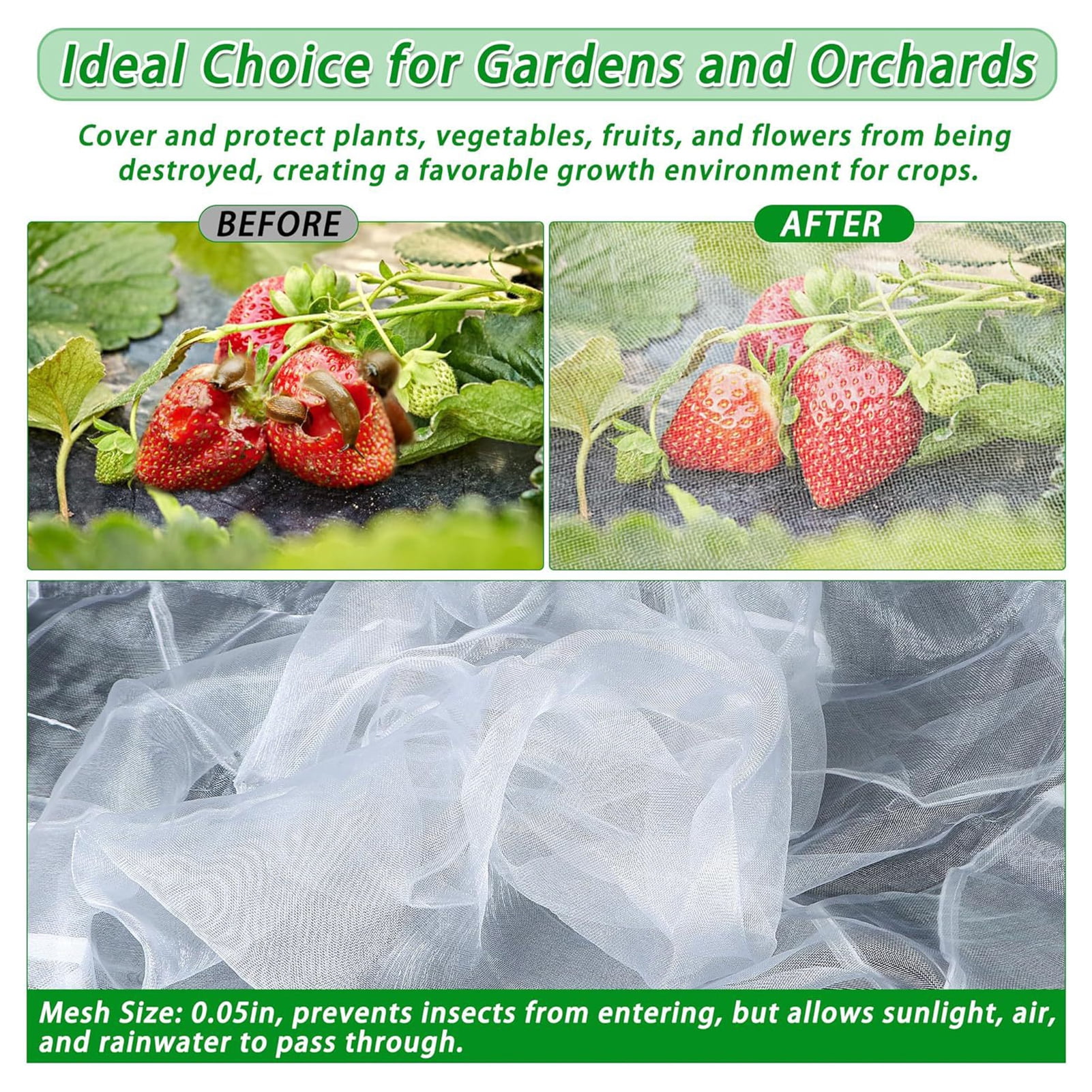 Hyasfey Garden Netting Pest Barrier for Raised Beds Plant Cover with Double Drawstring Rectangular Mesh Netting Greenhouse Protection Screen for Plant Vegetable Fruit Flower