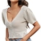thumbnail image 2 of Fiudx Tops para Mujer Blusa Cómoda de Punto Elástico Informal Sólida con Cuello En V y Manga Corta para Mujer a La Moda, 2 of 4