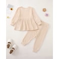 thumbnail image 4 of 2T Baby Girls Clothes 3T Girls Fall Winter Outfits Set Solid Color Toddler Girl Long Sleeve Sweatshirt Top Pants Set Apricot, 4 of 5