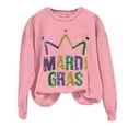 thumbnail image 4 of Baberdicy Mardi Gras Sweatshirt, Women Mardi Gras Long Sleeve Sweatshirt Casual Cute Shirts, Women's Letter Printed Crewneck Top Pink Polyester, 4 of 4