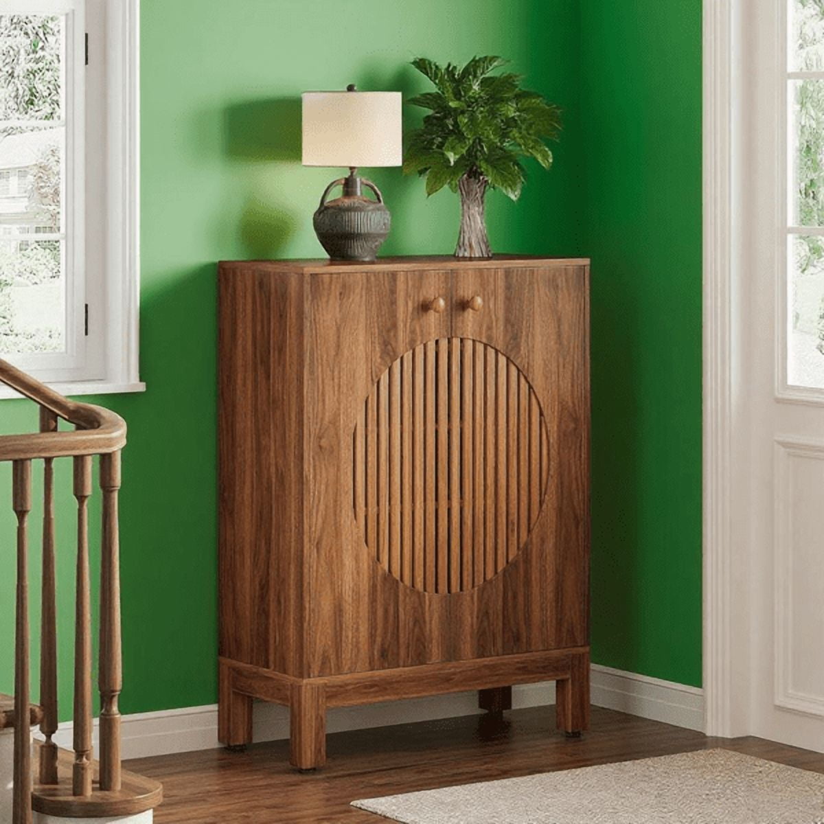 5-Tier Farmhouse Shoe Cabinet with Louvered Doors - 20-Pair Capacity, Adjustable Shelves, Rustic Design for Entryway, Living Room, Multi-Purpose Storage