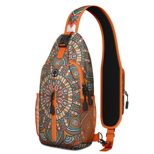 Sac à Dos Sling Mandala Abstrait avec Motif d'Art Mandala Ethnique, Sac de Jour Bandoulière Léger et Durable, Sangle Ajustable, Multiples Compartiments pour Usage Quotidien et Voyage