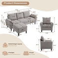 thumbnail image 3 of Pingliang Home Living Room Furniture Set,Sectional Sofa and Accent Chair,3 Seat L Shaped Couch with Reversible Storage Ottoman and Armchair, for Living Room Office Apartment Studio, 3 of 9