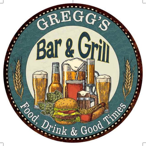 GREGG'S Bar and Grill 14" Round Metal Sign Kitchen Wall Decor 100140023171