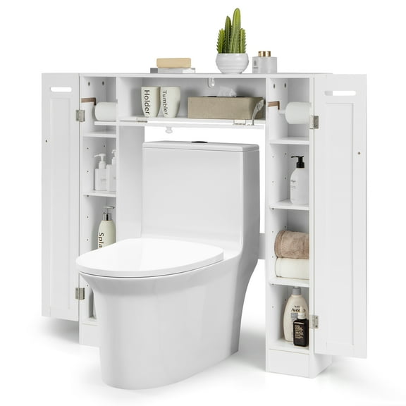 Topbuy Over The Toilet Storage Cabinet Bathroom Space Saver Organizer with Adjustable Shelves & Paper Holder