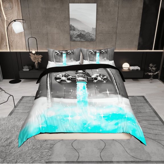 Erosebridal Glitter Showerhead Comforter Cover Twin,Dreamy Princess Bedding Twin Size,Teal Grey Duvet Cover Twin,Lightweight Bling Bedroom Decoration,Reversible,2-Piece(No Comforter)