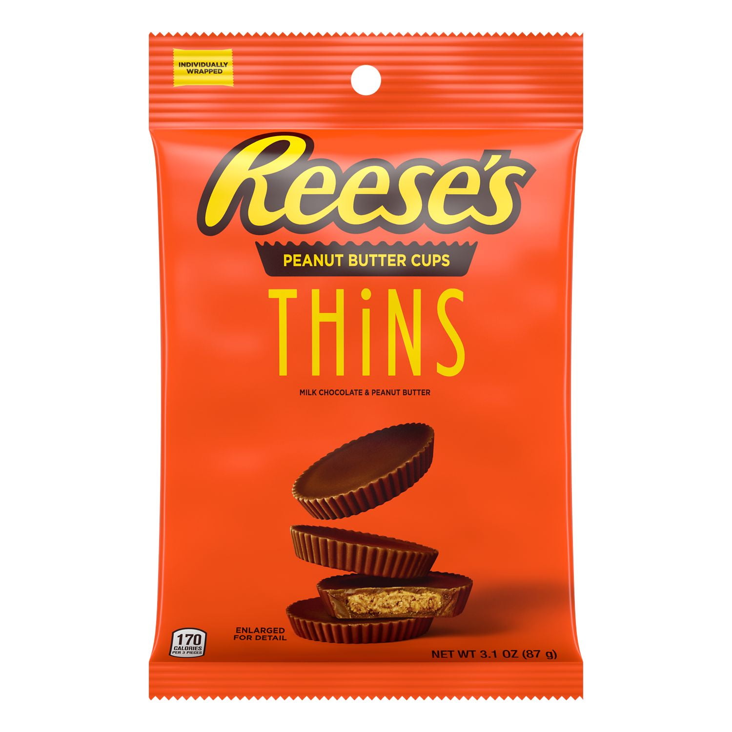 REESE'S, THiNS Milk Chocolate Peanut Butter Cups Candy, Individually Wrapped, 3.1 oz, Pack