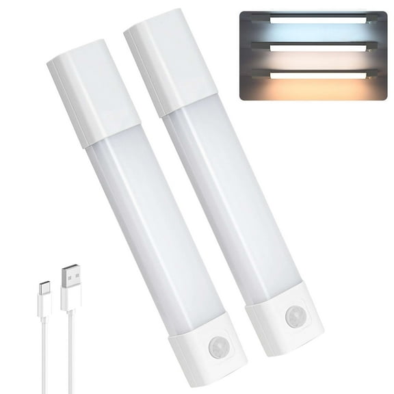 Deago 2 Pack LED Rechargeable Under Cabinet Lighting 3 Color Wireless Magnetic Closet Lights Dimmable Motion Sensor Light Indoor for Kitchen, Wardrobe, Stairs