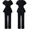 thumbnail image 3 of Women's 2 Piece Outfits Suit Set Short Sleeve Peplum Top Flared Pants Sets Business Pantsuits, 3 of 4