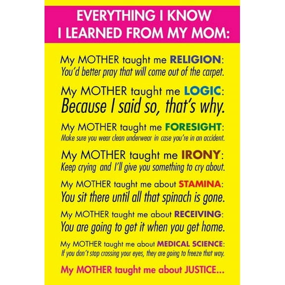 NobleWorks Recycled Heavy Cardstock Everything I Know Humorous Mother's Day Greeting Card