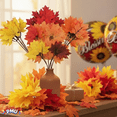 thumbnail image 4 of PMU 3Pcs Artificial Maple Leaves Branches, 12.5in Fake Fall Leaves for Thanksgiving Table Centerpieces Decoration 7 leaves in branch, 4 of 12