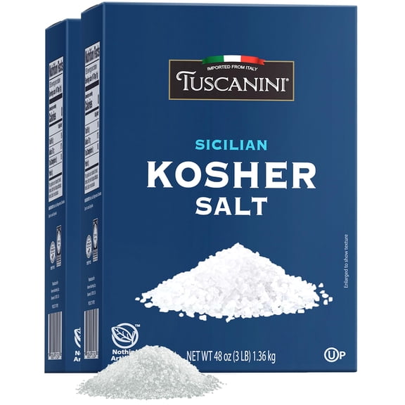 Tuscanini Kosher Sea Salt, 3lb (2 Pack) | Sicilian Kosher Salt | Bulk Kosher Salt | Product of Italy | Coarse Salt