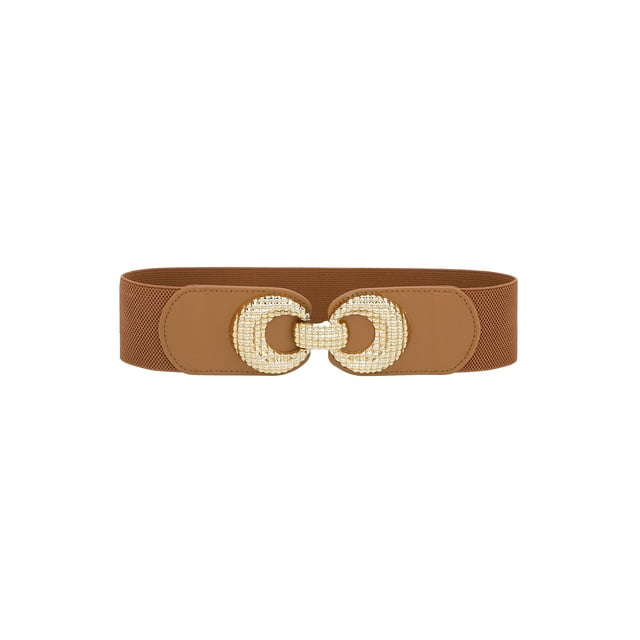 Cinturón elástico para mujer INSPIRE CHIC con hebilla de doble anillo de aleación, adecuado para falda o vestido, 67x6cm/26.4x2.4" color marrón