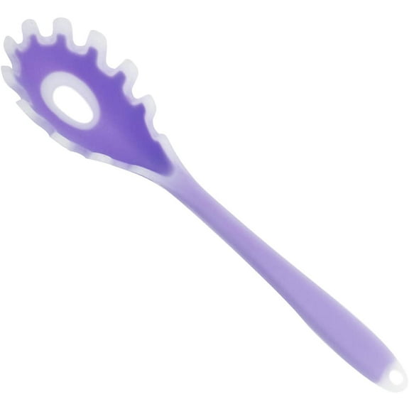 Silicone Pasta Fork (11.2"), High Heat Resistant to 480°F, Food Grade Pasta Spoon, BPA Free, Spaghetti Strainer & Server Spoon (Noodle Spoon,Clear Purple)