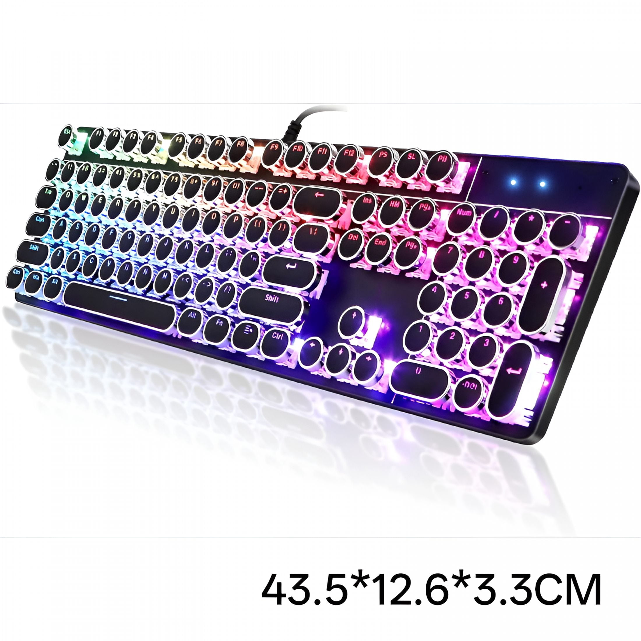 GJX Typewriter Style Mechanical Gaming Keyboard RGB Backlit Wired with Blue Switch Retro Round Keycap 104 Keys Keyboard