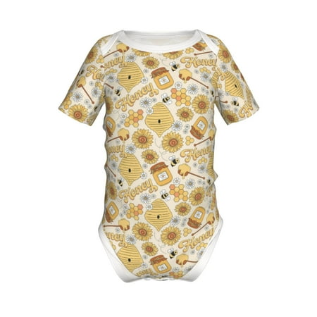 

Adobk Honey Honeycomb Print Baby Climbing Clothes Jumpsuit Rompers Classic Rompers Child Short sleeve Bodysuits-3 Months