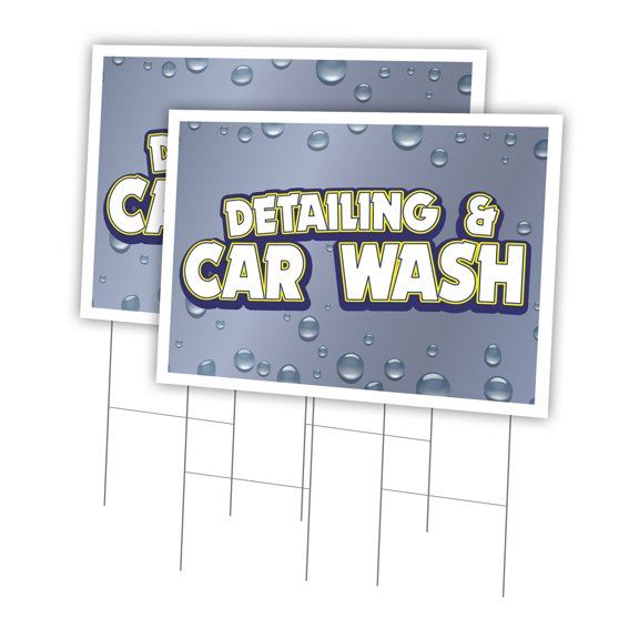 Detailing And Car Wash 2 Pack Of 24" x 36" Yard Sign & Stake | Advertise Your Business | Stake Included Image On Both Sides | Made in The USA