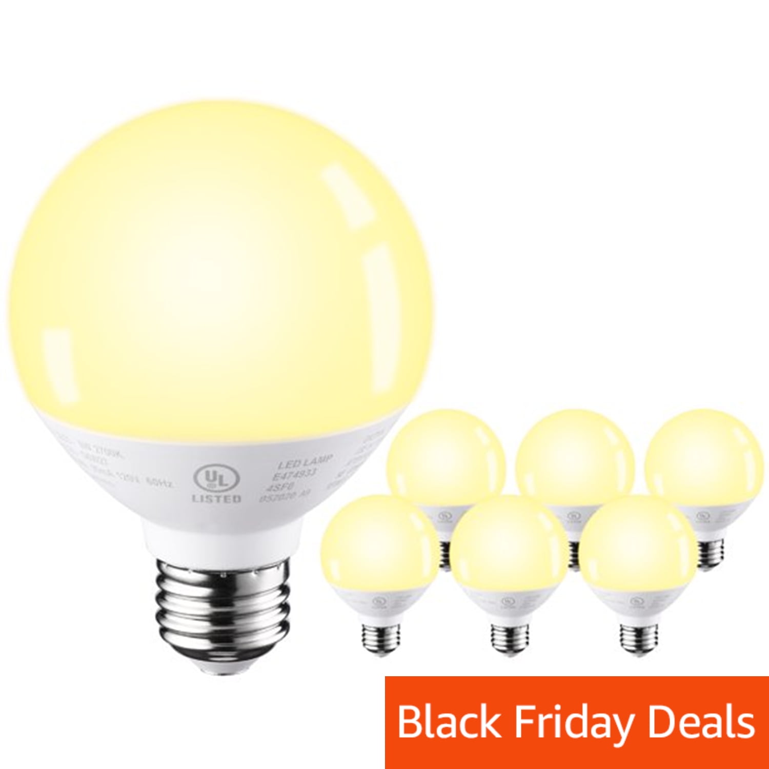 G25 LED Vanity Globe Light Bulbs, Dimmable, 2700K Soft White, Pack of 6