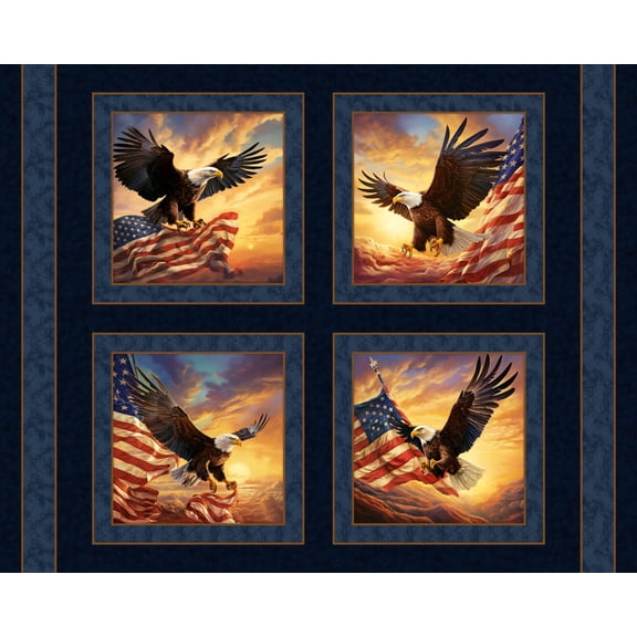 Soaring Sunrise Eagle Pillow Panel Cotton Fabric