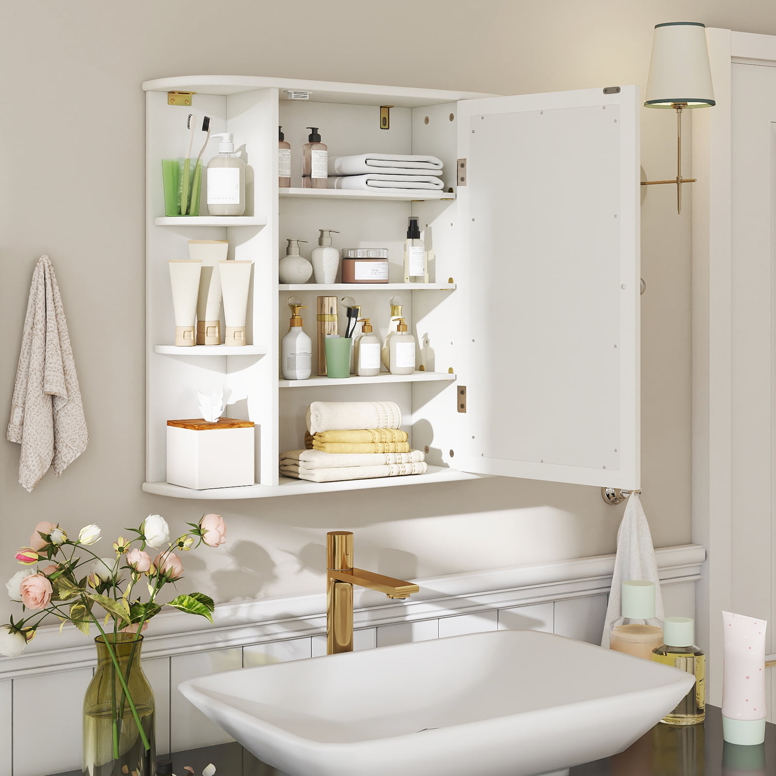 Gymax Bathroom Wall Cabinet w/ Mirror Modern Medicine Cabinet w/ Mirrored Door