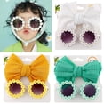 thumbnail image 3 of Baby Girls Bow Headband & Flower Sunglasses Set Elastic Baby Hairband Cute Round Daisy Glasses Bow Hair Accessories, 3 of 7