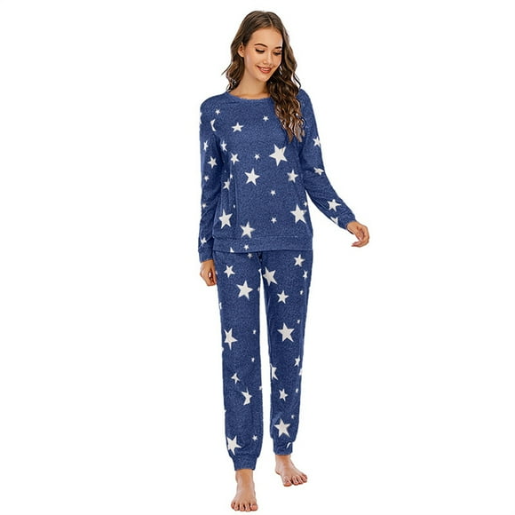 Qudderr Ensemble de Pyjama pour Femmes Automne Hiver Confortable Pjs Col Rond Chandail à Manches Longues Tenue de Détente pour Femmes P-TTG