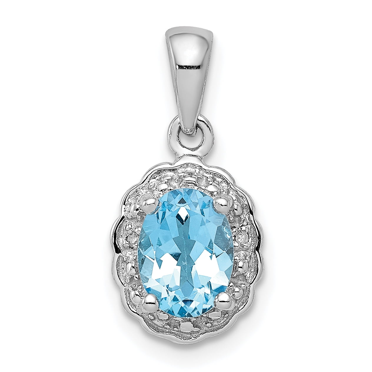 Sterling Silver Rhodium Plated Diamond & Lt Swiss Bt Heart Pendant Sterling Silver Rhodium Plated Diamond & Lt Swiss Bt Heart Pendant