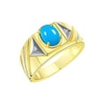 thumbnail image 3 of RYLOS Men's Rings 14K Yellow Gold Ring Classic Designer Style 8X6MM Oval Gemstone & Diamond Ring Turquoise Birthstone Rings For Men Size 13, 3 of 7