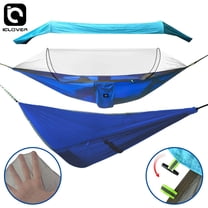 IClover Outdoor Camping Hammock Tent (with Removable Mosquito Net) Including Straps, Carabiners & Rope– Heavy Duty Lightweight Best Nylon Parachute Hammock Blue