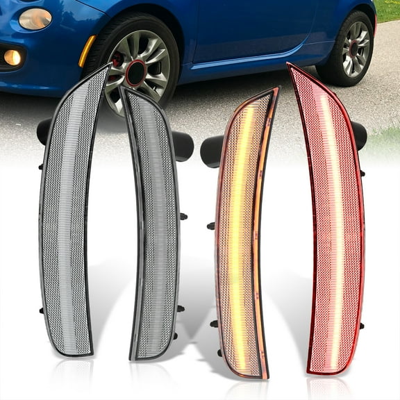AJP Distributors Front Amber & Rear Red LED Side Marker Lights Fender Bumper Lamps Clear Signal Reflectors Housing Compatible/Replacement For Fiat 500 500c 500e 2012 2013 2014 2015 2016 2017 2018 2019