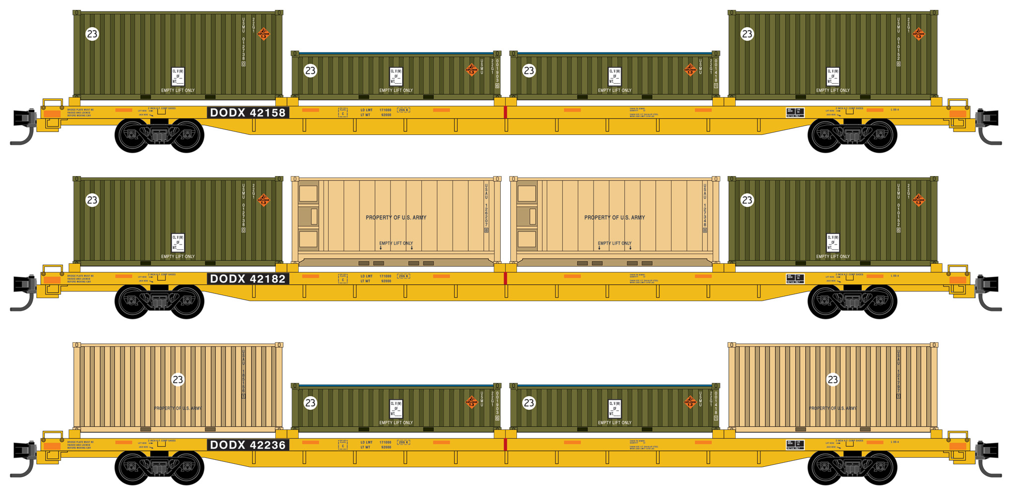 MicroTrains MTL NScale DODX 89ft COFC Flat Cars/Containers Runner 3
