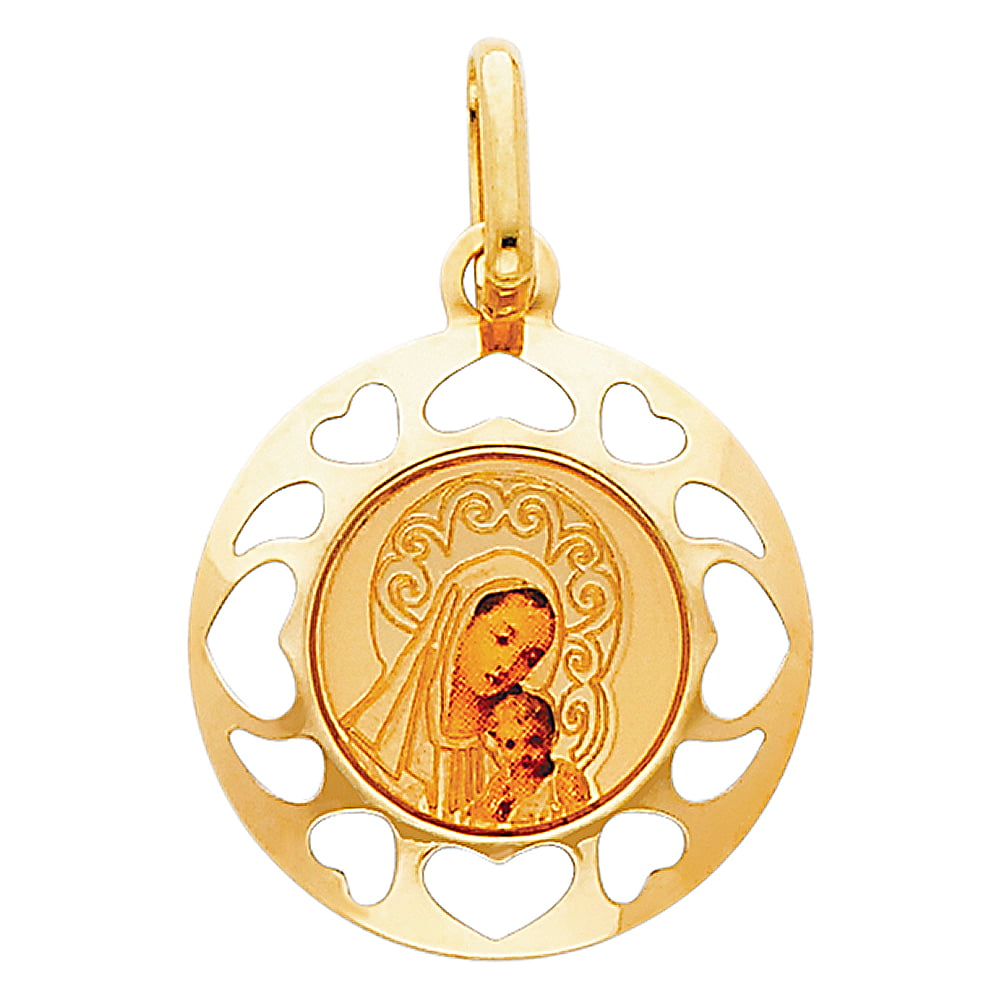 Details about  / 14K Yellow Gold Blessed Virgin Enamel Picture Charm Pendant with 2mm Figaro 3+1