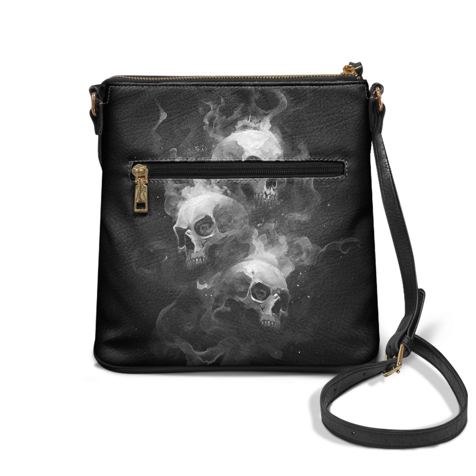 Kuiaobaty Skull Smoke Print Crossbody Bag for Women, Waterproof Vegan Leather Messenger Handbag Crossbody, Roomy Zipped Pockets Sling Purse with Adjustable Strap for Travel