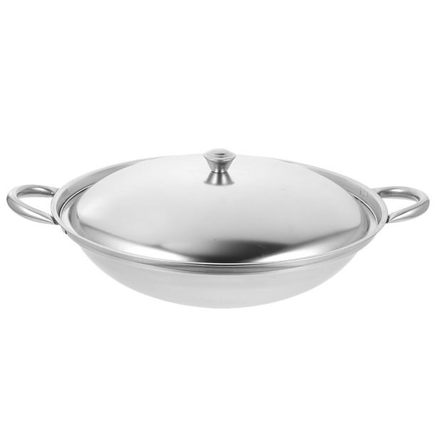 Olla de cocina de metal portátil Wok de acero inoxidable con asas dobles