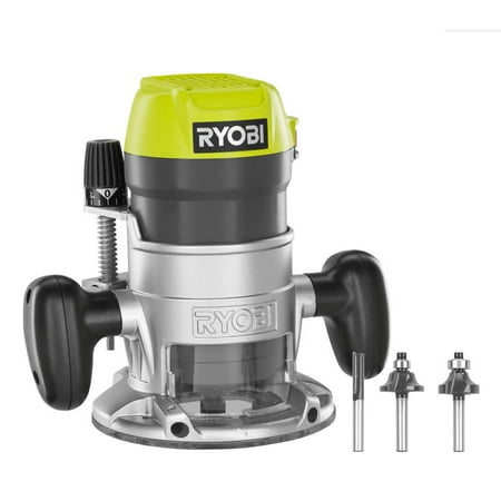 Ryobi R1631K 1-1/2 Peak HP 8.5 Amp LED Lit Corded Router Including 3 Piece Bit Set (w/ Tool Bag)