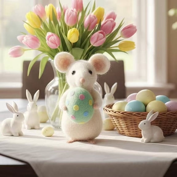 QuanTara Handmade Wool Felt Easter Bunny Ornaments, 3.15in Soft Felted Rabbits Figurines Set, Cute Animal Decor for Easter Basket, Christmas Tree, Spring Display