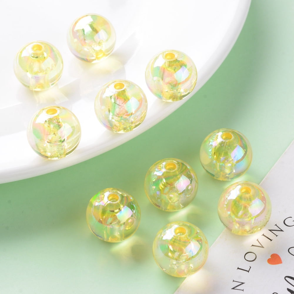 500g Transparent Acrylic Beads AB Color Plated Round Gold 16x15mm Hole: 2.8mm about 220pcs/500g