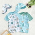 thumbnail image 2 of LRen Baby Boy Swimsuit Rash Guard Toddler Sun Protection Swimwear Infant One Piece Bathing Suit with Sun Hat,White,18-24 Months, 2 of 4