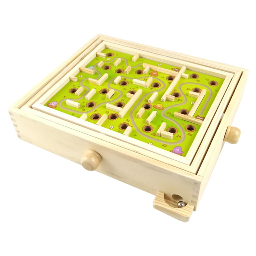 Wooden Labyrinth Puzzle Maze Game Wooden Tilt Box Educational Toy Physical Skill 