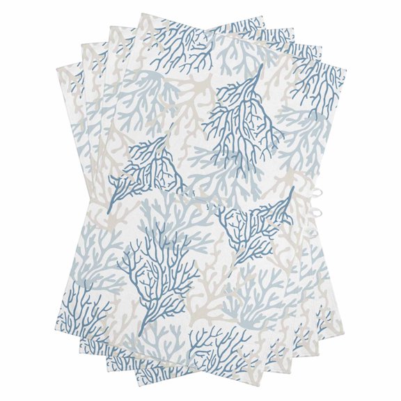 Blue Grey Coral Coastal Kitchen Towels Set of 4, Water Absorbent Dish Towel, Summer Beach Seaside Nautical Decorative Hand Towels - Quick Drying Cloth for Cooking Baking, 18x28 Inch