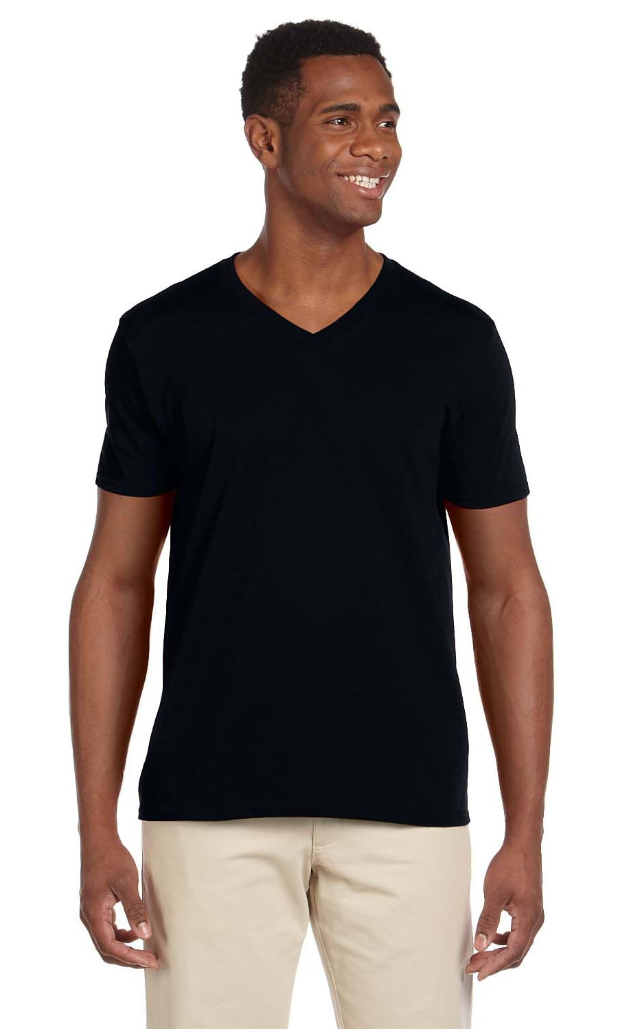 Gildan - The Gildan Adult Softstyle 45 oz V-Neck T-Shirt - BLACK - L ...