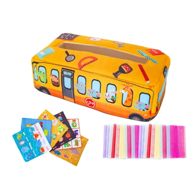 Caja de pañuelos para bebé, multifuncional, arrugada, educativa, para el hogar y bebés. amarillo