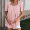 thumbnail image 2 of gakvbuo Plus Size Summer Tops For Women Dressy Square Neck Puff Sleeve Short Sleeve Solid Color Blouses T-Shirt Tunic Top For Leggings, 2 of 3