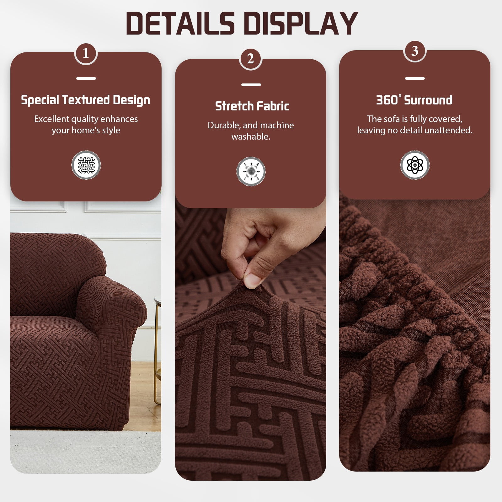 ANMINY Elastic Sofa Cover Full Coverage Sofa Slipcovers Thick Jacquard Fabric Non-Slip Couch Protect 4-Seater (93"x118")